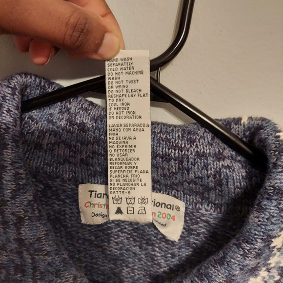 Vintage Nordic Christmas Jacket L Blue Tiara International Snowflake Fair Isle - Picture 7 of 12